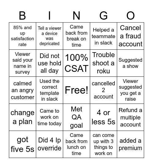 HULU BINGO Card