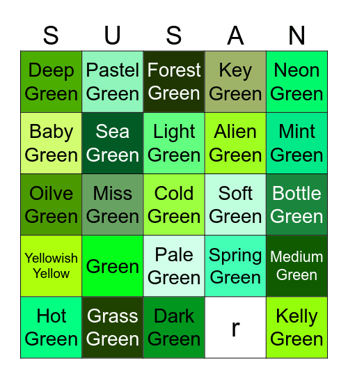 Susan is Green 💚* Bingo Card