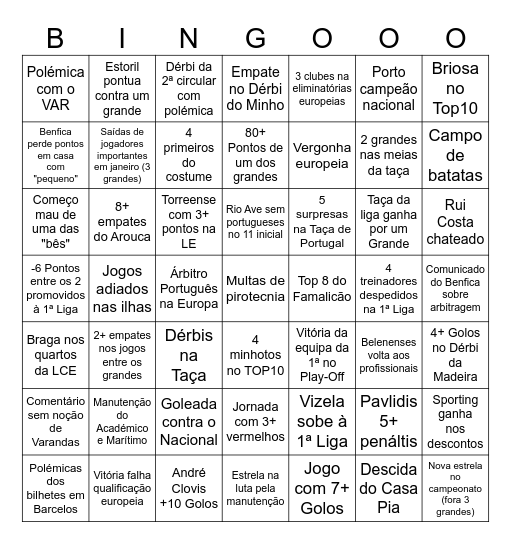 Futebol Profissional Português 2026/27 Bingo Card