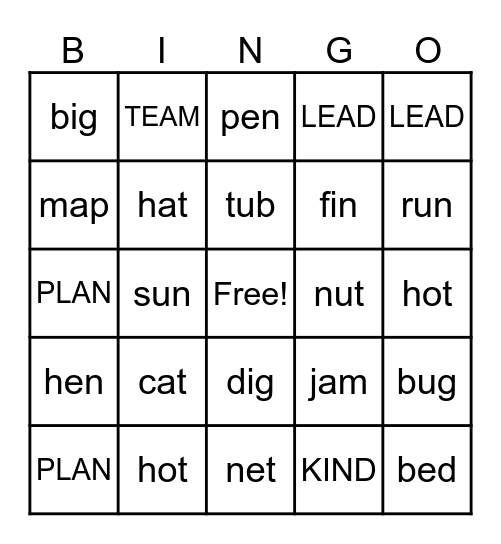 CVC Words with Ms. Matthews Bingo Card