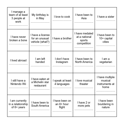 Mingle Bingo Card