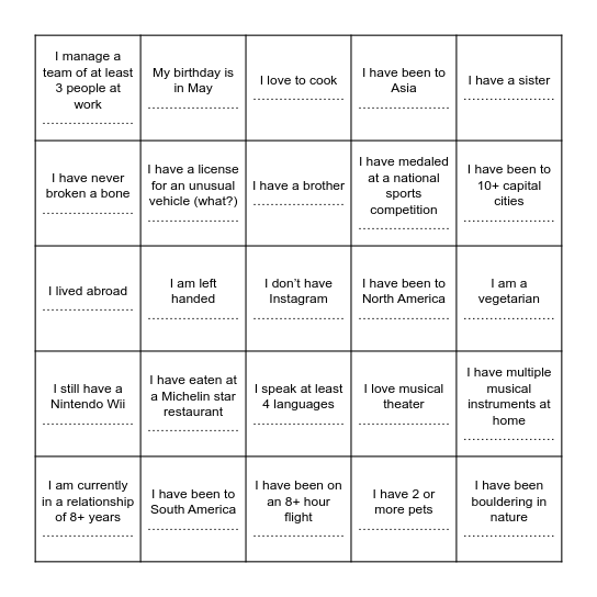 Mingle Bingo Card