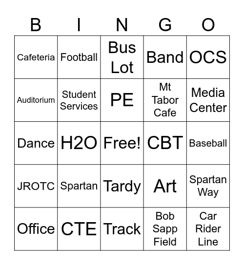 Mt Tabor Bingo Card