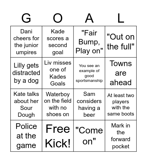 Grand Final Bingo Card
