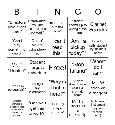 1st Day of School Bingo Card