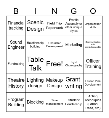 HS Theatre Bingo - LRP Bingo Card
