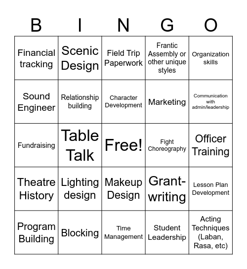 HS Theatre Bingo - LRP Bingo Card
