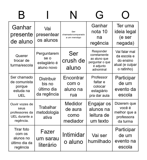 Bingo Estágio Bingo Card