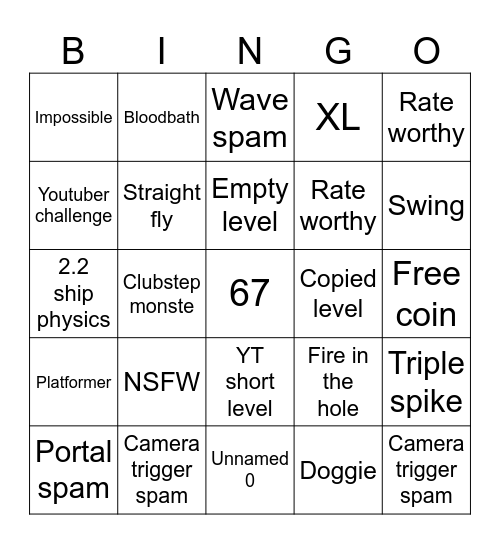 GD Recent tab bingo Card
