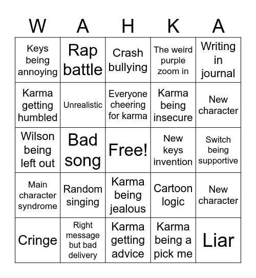 Karma’s World Bingo Card