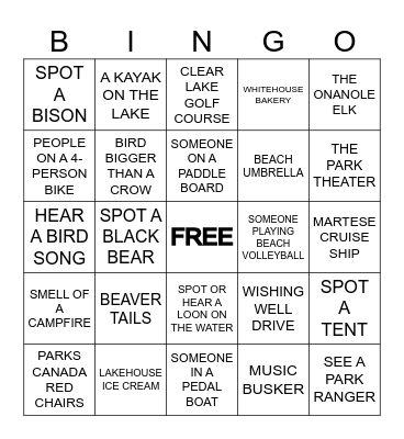 CLEAR LAKE BINGO Card