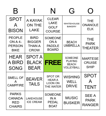 CLEAR LAKE BINGO Card