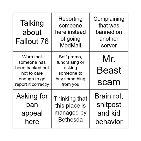Off-topic Bingo Card