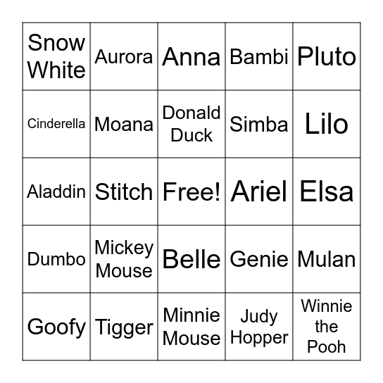 Disney BINGO Card