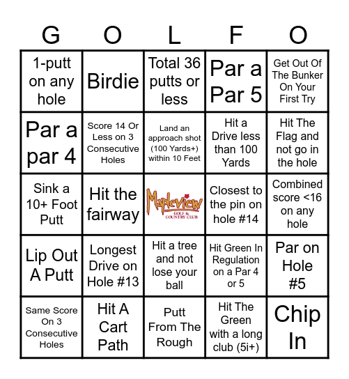 Mapleview Golf Bingo - 18 Holes Bingo Card