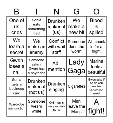 Wedding Day Bingo Card