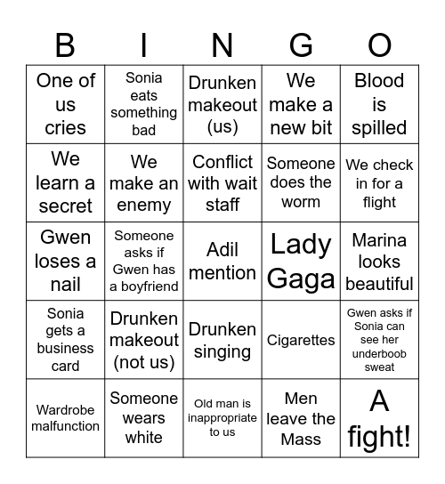 Wedding Day Bingo Card