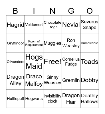 Harry Potter Bingo  Bingo Card