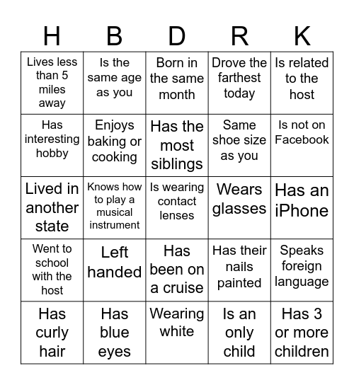 Find the Guest Bingo Card