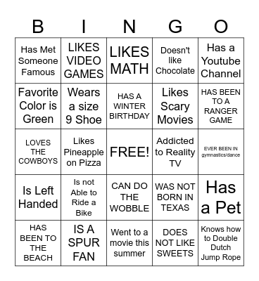 GETTING TO KNOW YOU Bingo Card