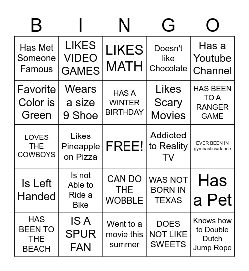 GETTING TO KNOW YOU Bingo Card