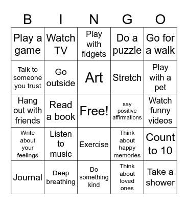 Coping Skills Bingo Card