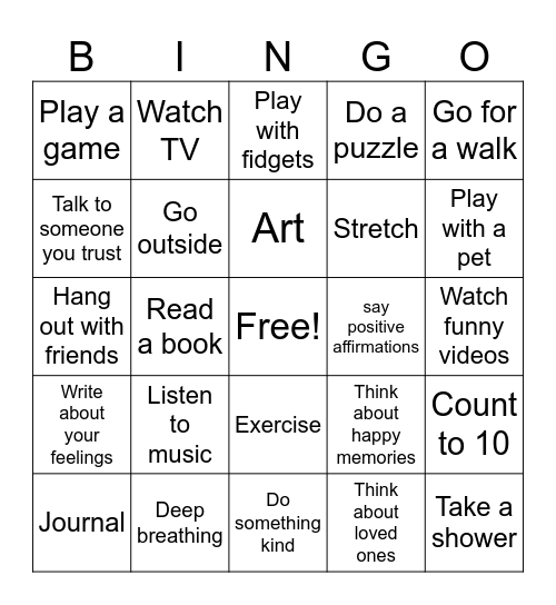 Coping Skills Bingo Card