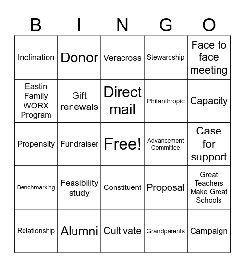 ESD Advancement Bingo Card