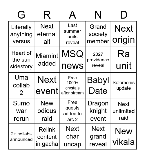 Extrafes 2026 Bingo Card