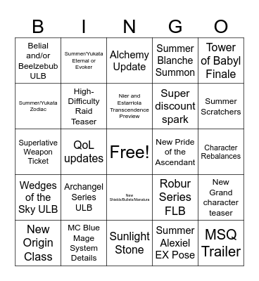 GBF Summer 2026 Stream Bingo Card