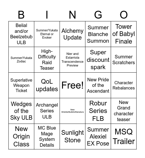 GBF Summer 2026 Stream Bingo Card