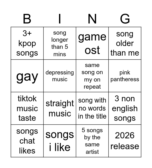 on repeat bingo Card