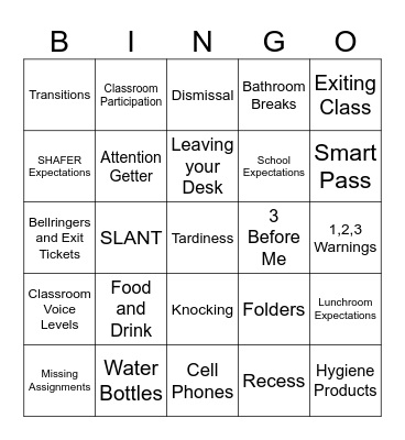 Rules and Procedures BINGO Card