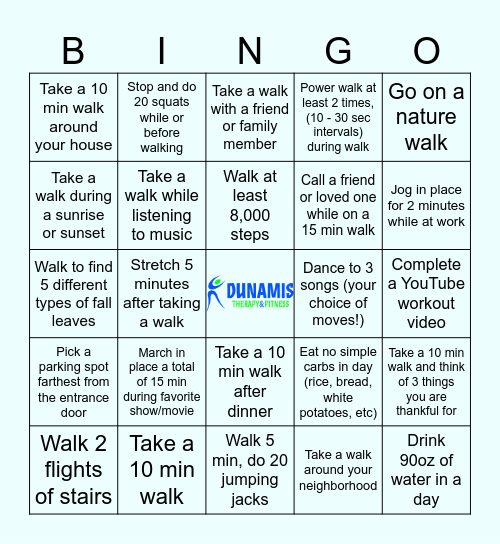 August Walking Bingo Card