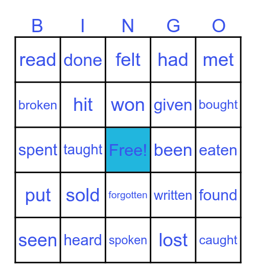 Past participle verbs Bingo Card