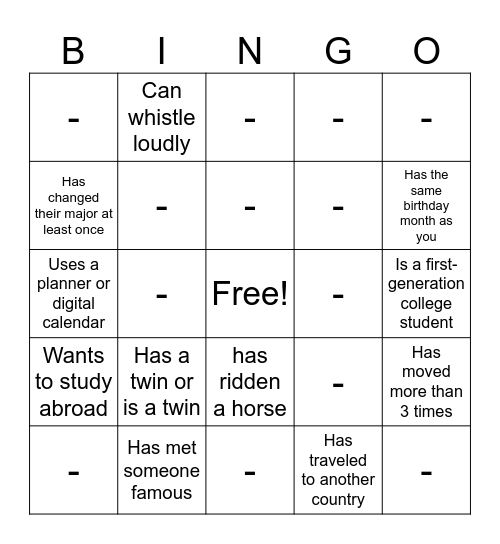 SI Bingo Card
