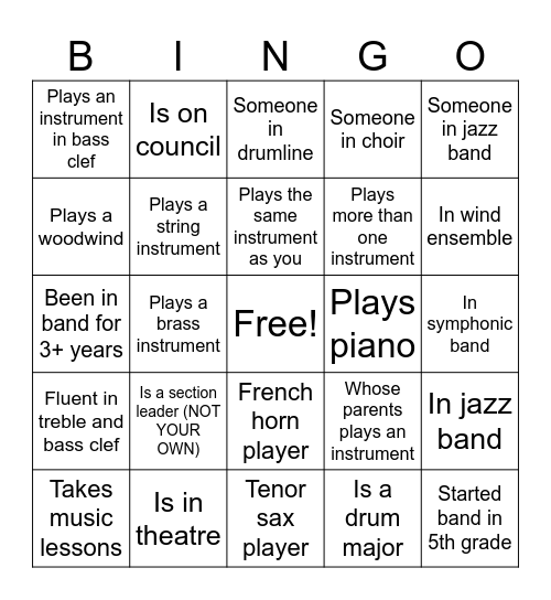 BAND BINGO!!! Bingo Card