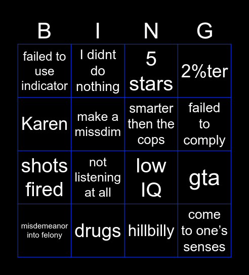 Police Bingo Card