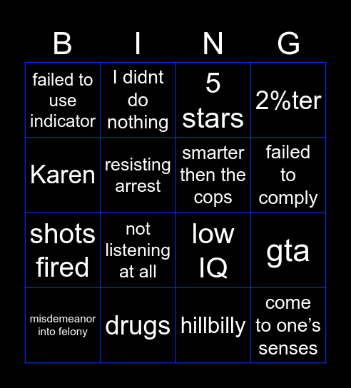 Police Bingo Card