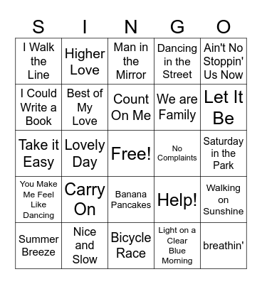 Summer Leisure Bingo Card
