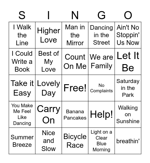 Summer Leisure Bingo Card