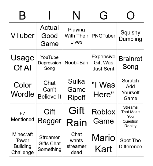 YouTube Vertical Live Streams Bingo Card