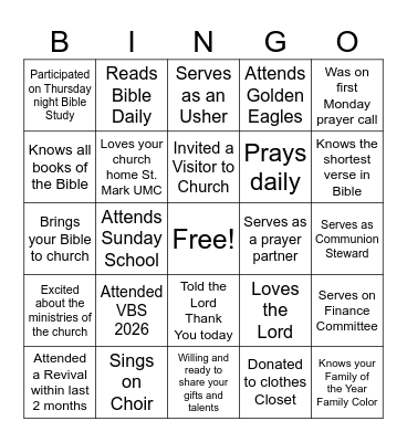 Getting to Know Your Church Member Bingo Card