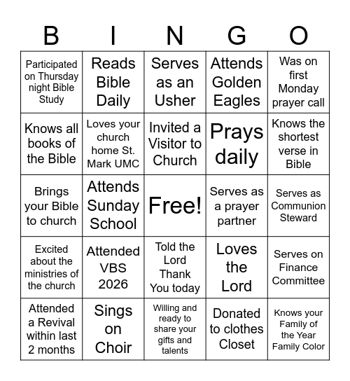 Getting to Know Your Church Member Bingo Card