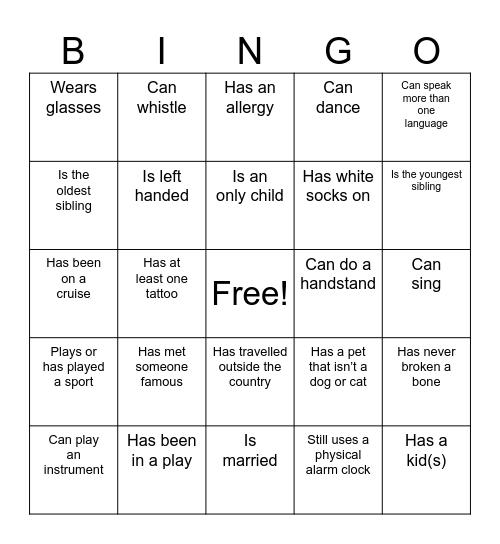 Neighbor Bingo Card