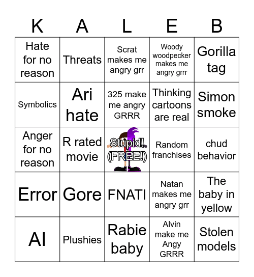 Kaleb Bingo Card