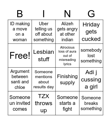 Alizehs diddy party Bingo Card