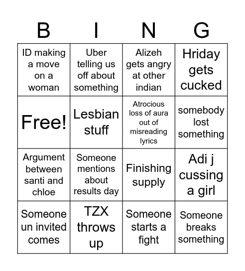 Alizehs diddy party Bingo Card