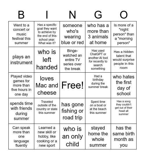 Untitled Bingo Card