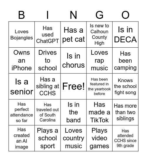 CCHS Bingo Card